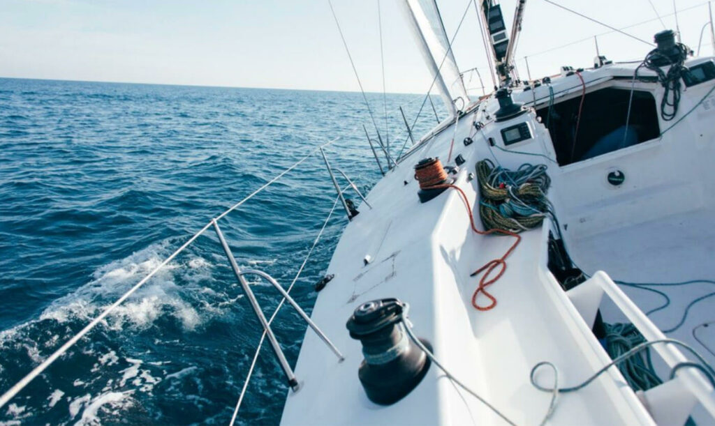 view from inside of a sailboat on the ocean